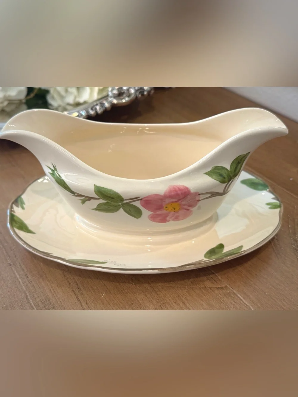 Desert Rose Franciscan Gravy Boat with attached platter
